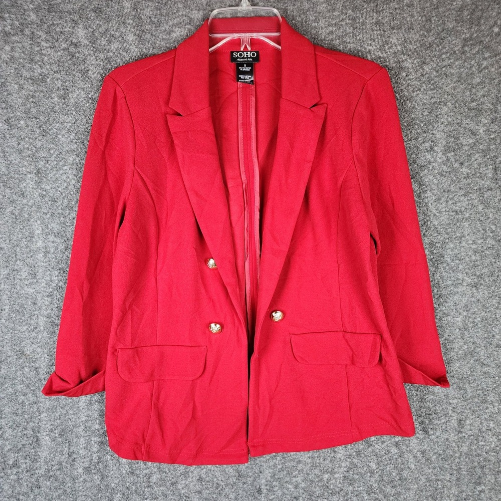 Soho Apparel Blazer Womens S 3476852BO Red Gold Button Double Breasted EUC